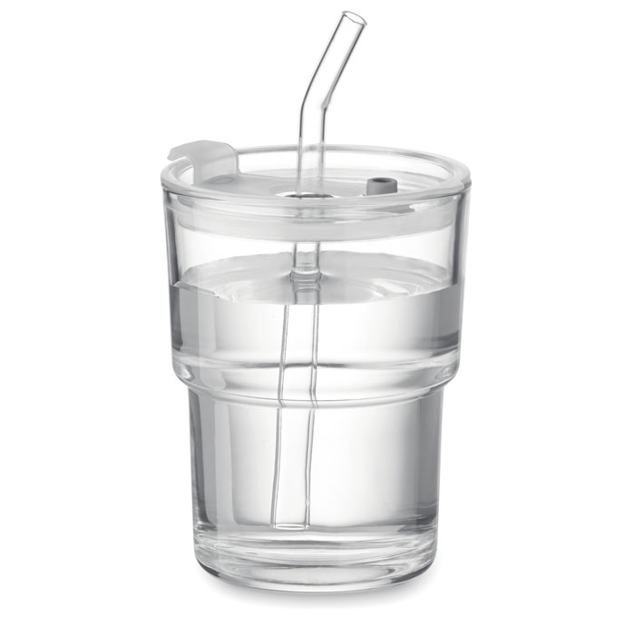 Glasbecher mit Trinkhalm 400ml
